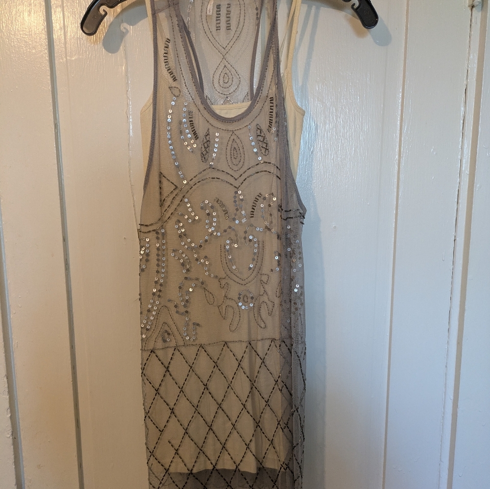 Free People Beige Sequin Mini Dress